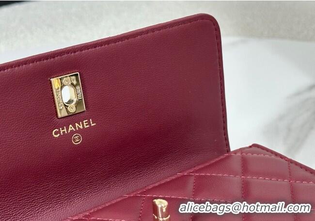 Luxury Cheap Chanel Lambskin Clutch with Chain and Top Handle Bag AP4831 Burgundy 2025