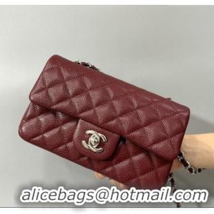 Classic Cheap Chanel Grained Calfskin Classic Mini Flap Bag A01116 Burgundy/Silver 2025