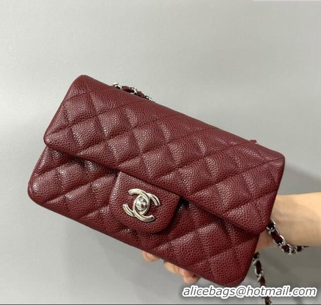 Classic Cheap Chanel Grained Calfskin Classic Mini Flap Bag A01116 Burgundy/Silver 2025