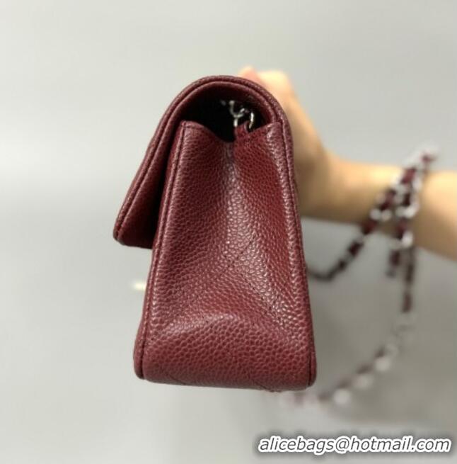 Classic Cheap Chanel Grained Calfskin Classic Mini Flap Bag A01116 Burgundy/Silver 2025