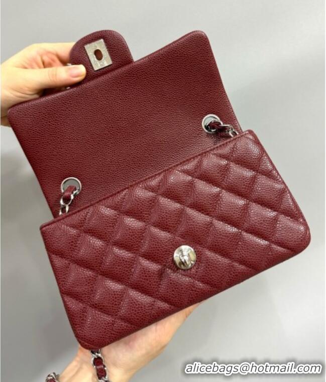 Classic Cheap Chanel Grained Calfskin Classic Mini Flap Bag A01116 Burgundy/Silver 2025