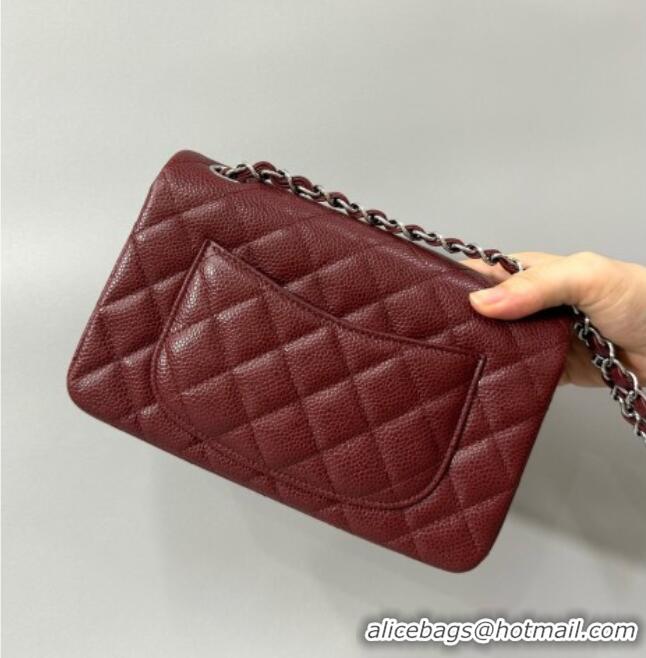 Classic Cheap Chanel Grained Calfskin Classic Mini Flap Bag A01116 Burgundy/Silver 2025