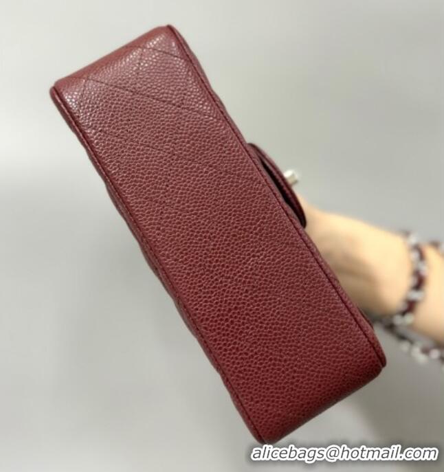 Classic Cheap Chanel Grained Calfskin Classic Mini Flap Bag A01116 Burgundy/Silver 2025