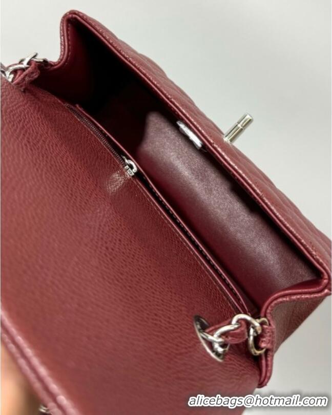 Classic Cheap Chanel Grained Calfskin Classic Mini Flap Bag A01116 Burgundy/Silver 2025
