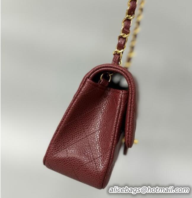 Best Price Chanel Grained Calfskin Classic Mini Flap Bag A01116 Burgundy/Silver 2025