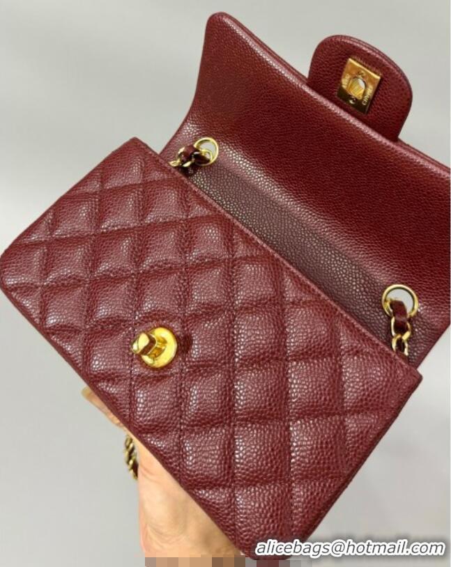 Best Price Chanel Grained Calfskin Classic Mini Flap Bag A01116 Burgundy/Silver 2025