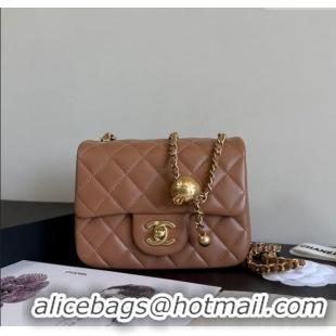 Best Quality Chanel Lambskin Mini Flap Bag with Metal Ball AS1786 Caramel Brown 2025 New Style