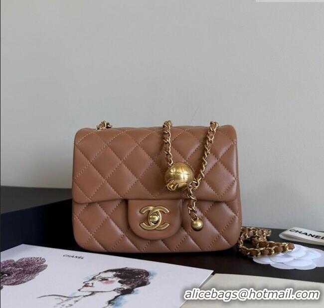 Best Quality Chanel Lambskin Mini Flap Bag with Metal Ball AS1786 Caramel Brown 2025 New Style