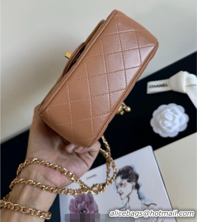 Best Quality Chanel Lambskin Mini Flap Bag with Metal Ball AS1786 Caramel Brown 2025 New Style