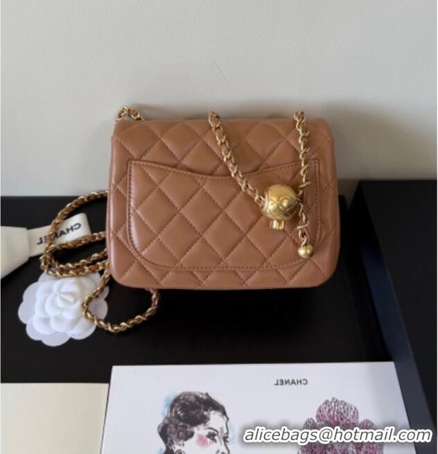 Best Quality Chanel Lambskin Mini Flap Bag with Metal Ball AS1786 Caramel Brown 2025 New Style
