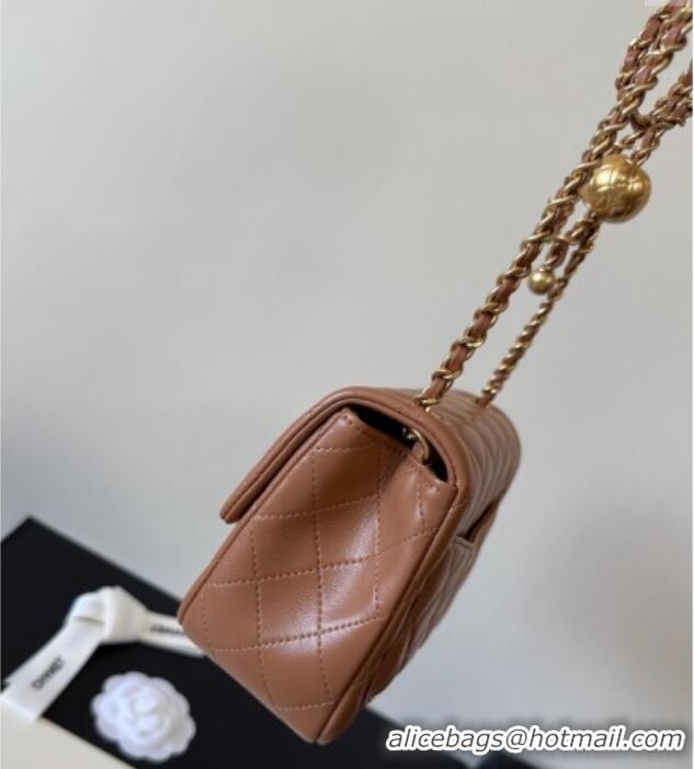 Best Quality Chanel Lambskin Mini Flap Bag with Metal Ball AS1786 Caramel Brown 2025 New Style