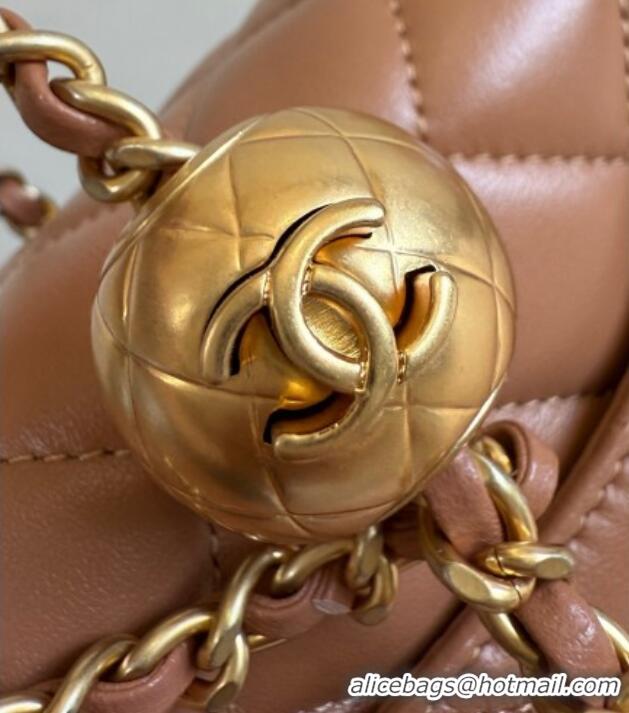 Best Quality Chanel Lambskin Mini Flap Bag with Metal Ball AS1786 Caramel Brown 2025 New Style