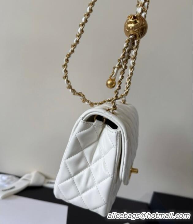Top Grade Chanel Lambskin Leather Mini Flap Bag with Metal Ball AS1786 White 2025