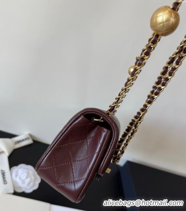 Famous Brand Chanel Lambskin Small Flap Bag with Metal Ball AS1787 Burgundy 2025 New Style