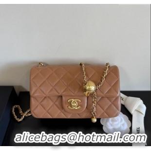Famous Brand Chanel Lambskin Small Flap Bag with Metal Ball AS1787 Caramel Brown 2025 New Style