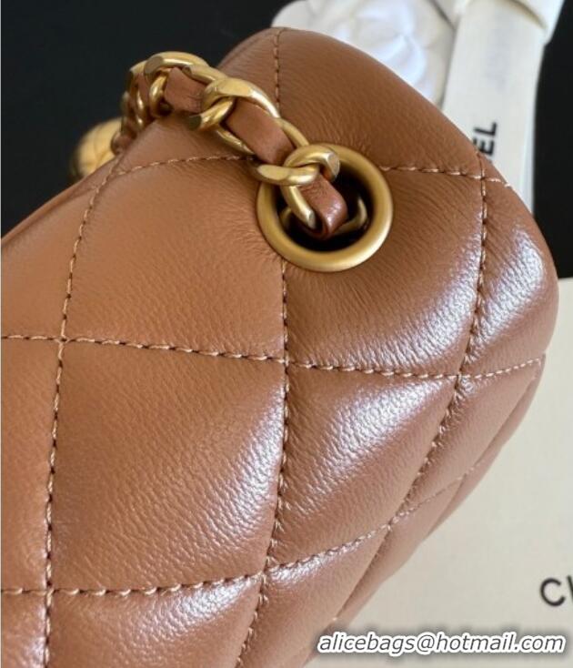 Famous Brand Chanel Lambskin Small Flap Bag with Metal Ball AS1787 Caramel Brown 2025 New Style
