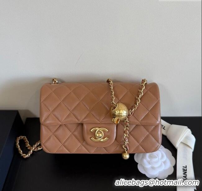 Famous Brand Chanel Lambskin Small Flap Bag with Metal Ball AS1787 Caramel Brown 2025 New Style