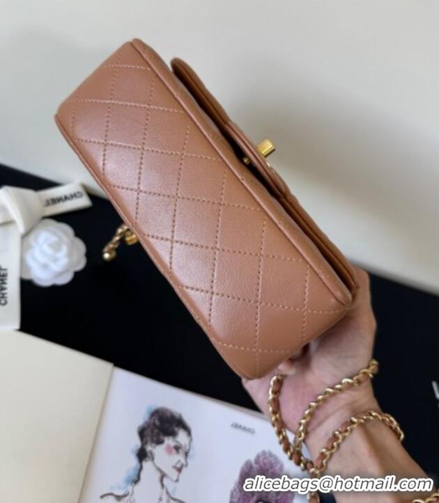 Famous Brand Chanel Lambskin Small Flap Bag with Metal Ball AS1787 Caramel Brown 2025 New Style