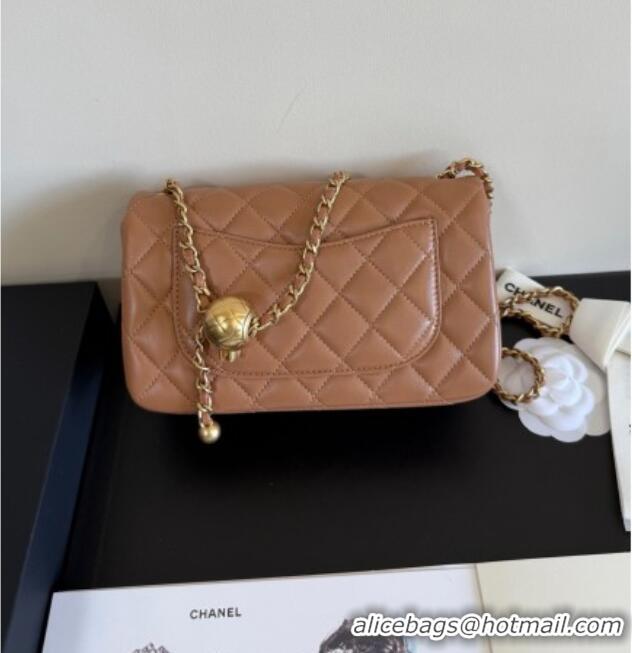 Famous Brand Chanel Lambskin Small Flap Bag with Metal Ball AS1787 Caramel Brown 2025 New Style