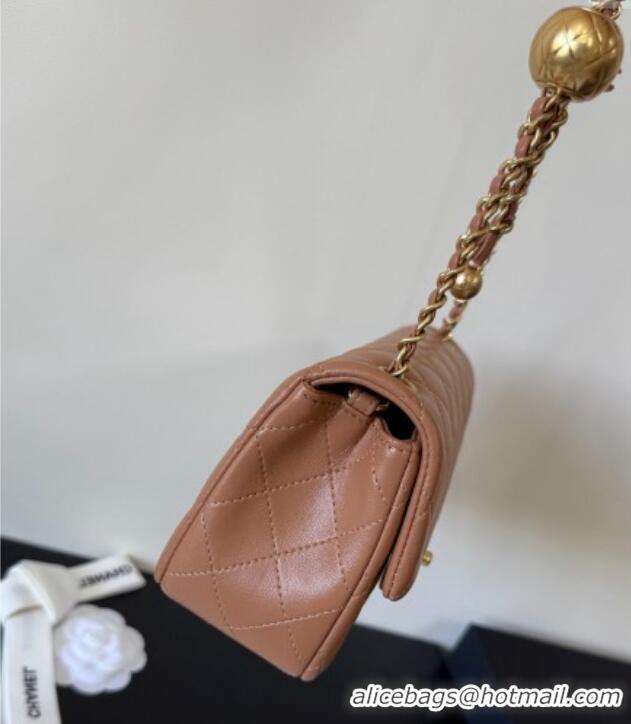 Famous Brand Chanel Lambskin Small Flap Bag with Metal Ball AS1787 Caramel Brown 2025 New Style