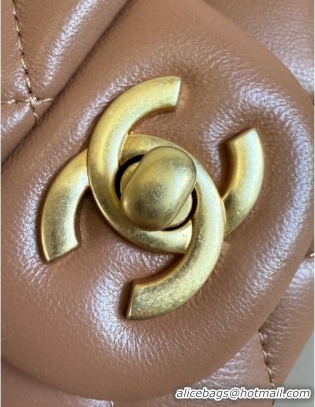Famous Brand Chanel Lambskin Small Flap Bag with Metal Ball AS1787 Caramel Brown 2025 New Style