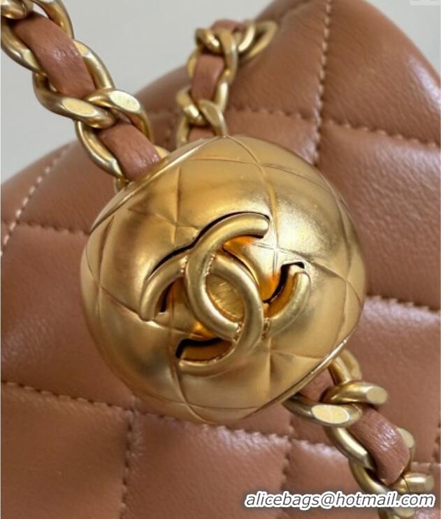 Famous Brand Chanel Lambskin Small Flap Bag with Metal Ball AS1787 Caramel Brown 2025 New Style