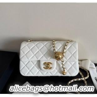 Good Quality Chanel Lambskin Leather Small Flap Bag with Metal Ball AS1787 White 2025