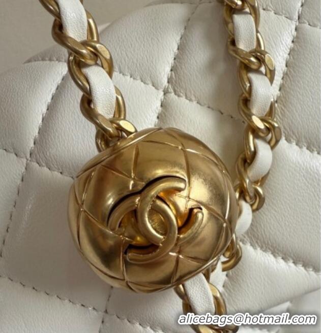 Good Quality Chanel Lambskin Leather Small Flap Bag with Metal Ball AS1787 White 2025