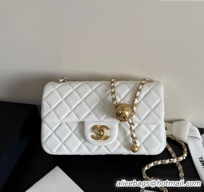 Good Quality Chanel Lambskin Leather Small Flap Bag with Metal Ball AS1787 White 2025