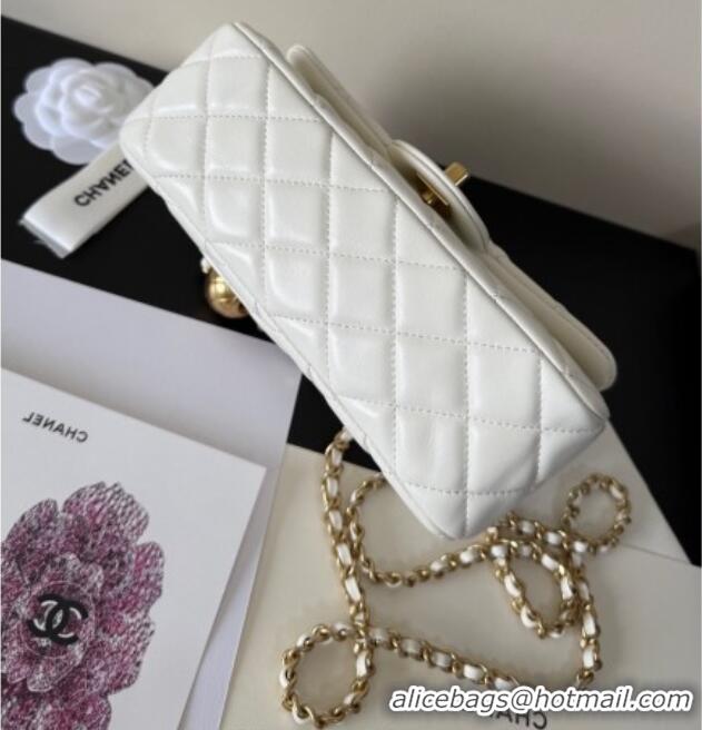 Good Quality Chanel Lambskin Leather Small Flap Bag with Metal Ball AS1787 White 2025
