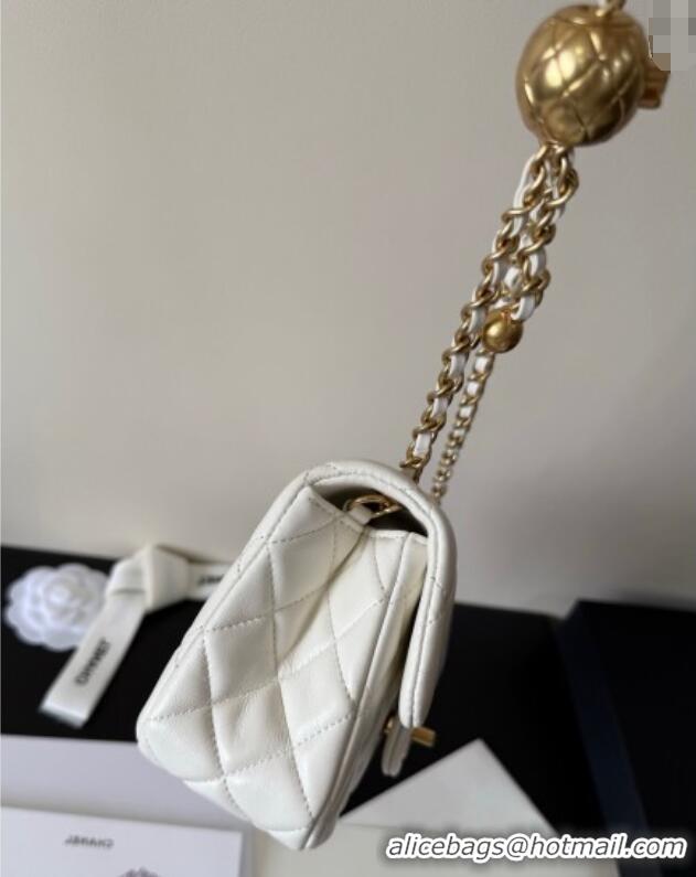 Good Quality Chanel Lambskin Leather Small Flap Bag with Metal Ball AS1787 White 2025