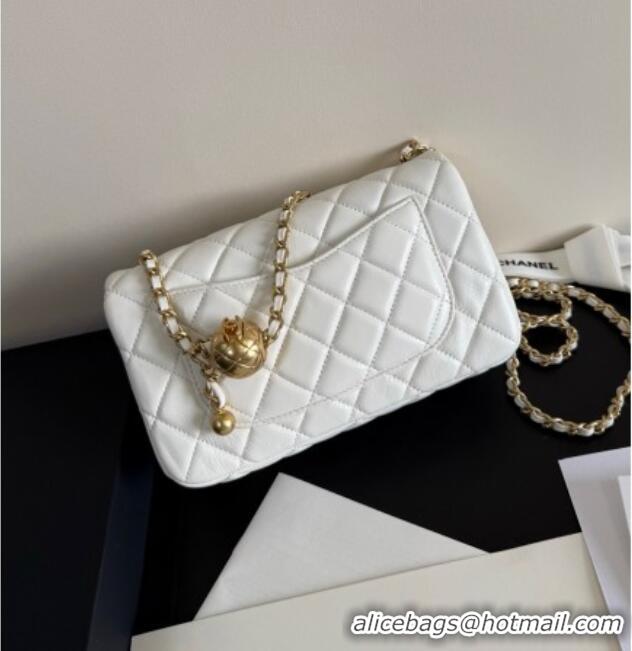 Good Quality Chanel Lambskin Leather Small Flap Bag with Metal Ball AS1787 White 2025