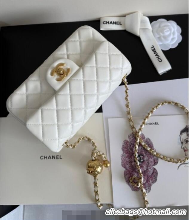 Good Quality Chanel Lambskin Leather Small Flap Bag with Metal Ball AS1787 White 2025