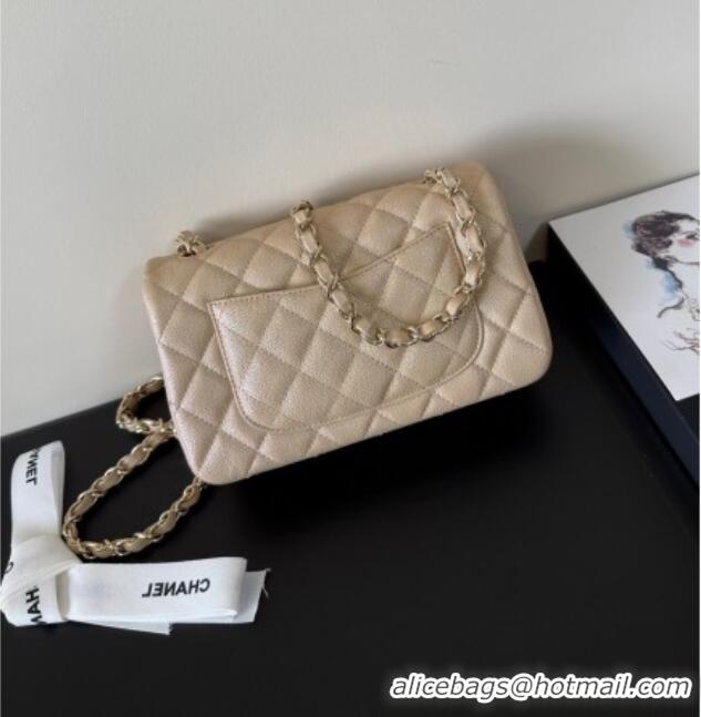 Promotional Chanel Pearly Caviar-Grained Calfskin Classic Mini Flap Bag A01116 Beige 2025