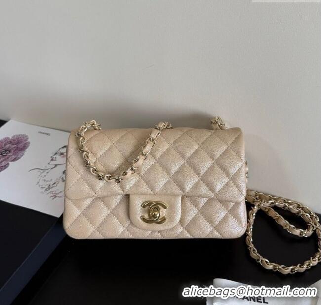Promotional Chanel Pearly Caviar-Grained Calfskin Classic Mini Flap Bag A01116 Beige 2025