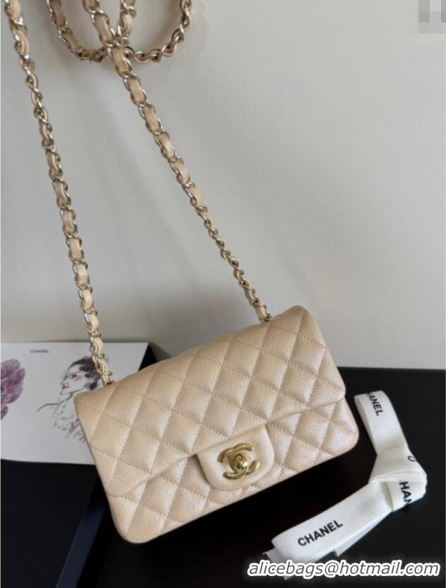 Promotional Chanel Pearly Caviar-Grained Calfskin Classic Mini Flap Bag A01116 Beige 2025