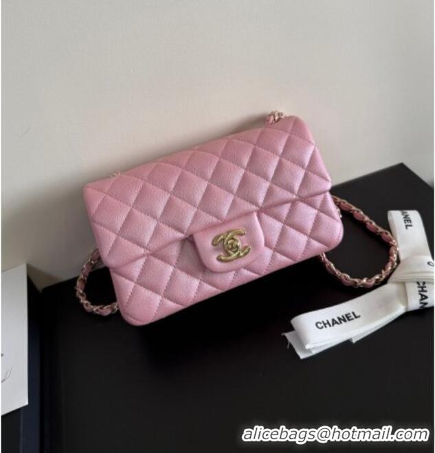 Buy Fashionable Chanel Pearly Caviar-Grained Calfskin Classic Mini Flap Bag A01116 Pink 2025