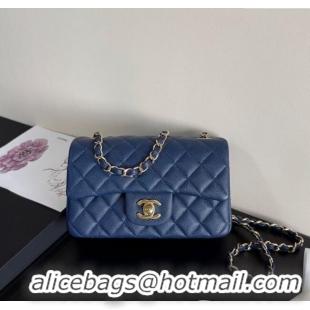 Famous Brand Chanel Pearly Caviar-Grained Calfskin Classic Mini Flap Bag A01116 Blue 2025