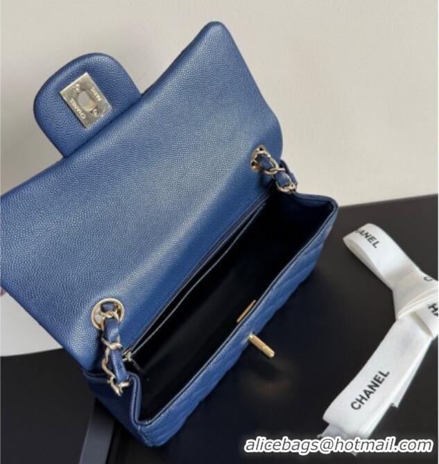 Famous Brand Chanel Pearly Caviar-Grained Calfskin Classic Mini Flap Bag A01116 Blue 2025