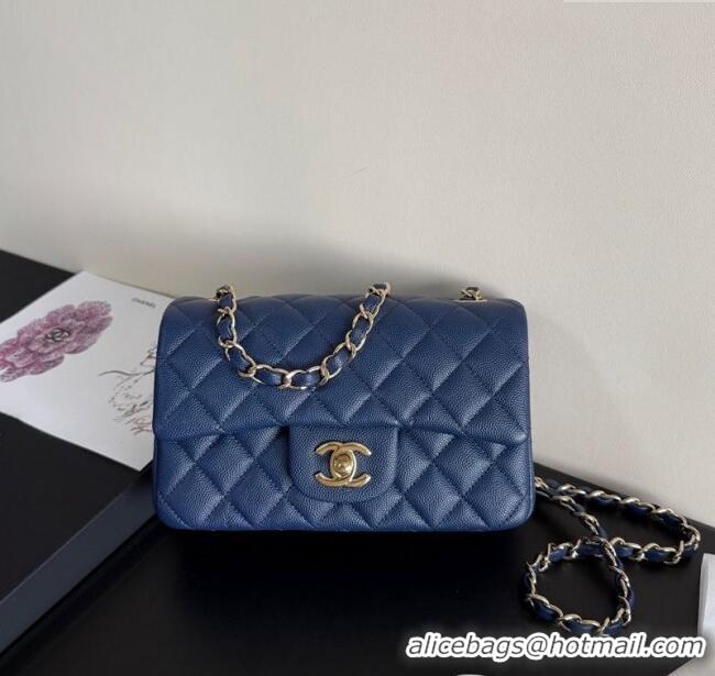 Famous Brand Chanel Pearly Caviar-Grained Calfskin Classic Mini Flap Bag A01116 Blue 2025