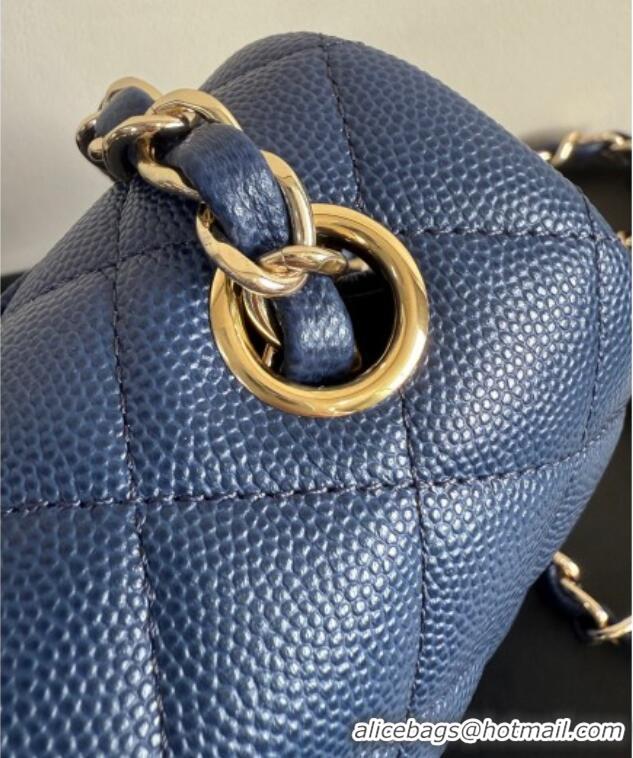 Famous Brand Chanel Pearly Caviar-Grained Calfskin Classic Mini Flap Bag A01116 Blue 2025