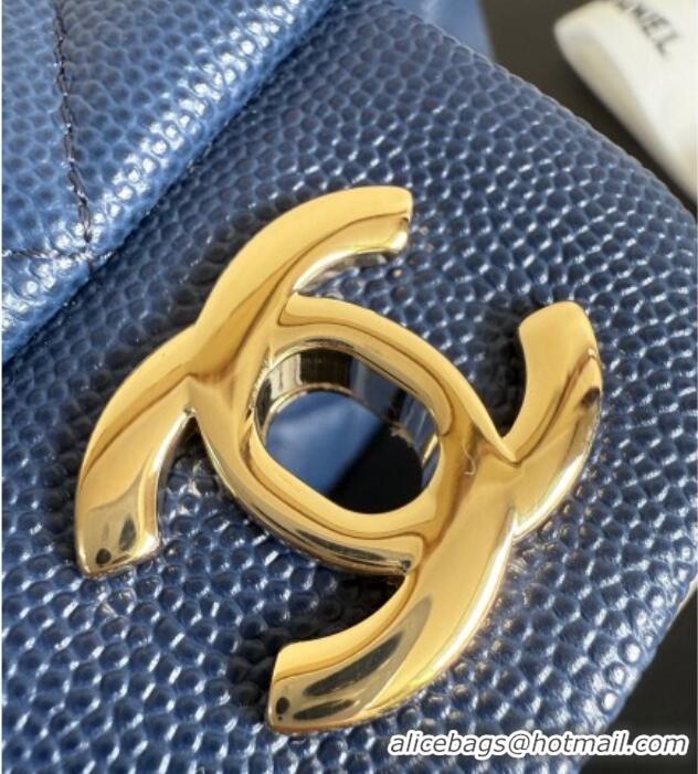 Famous Brand Chanel Pearly Caviar-Grained Calfskin Classic Mini Flap Bag A01116 Blue 2025