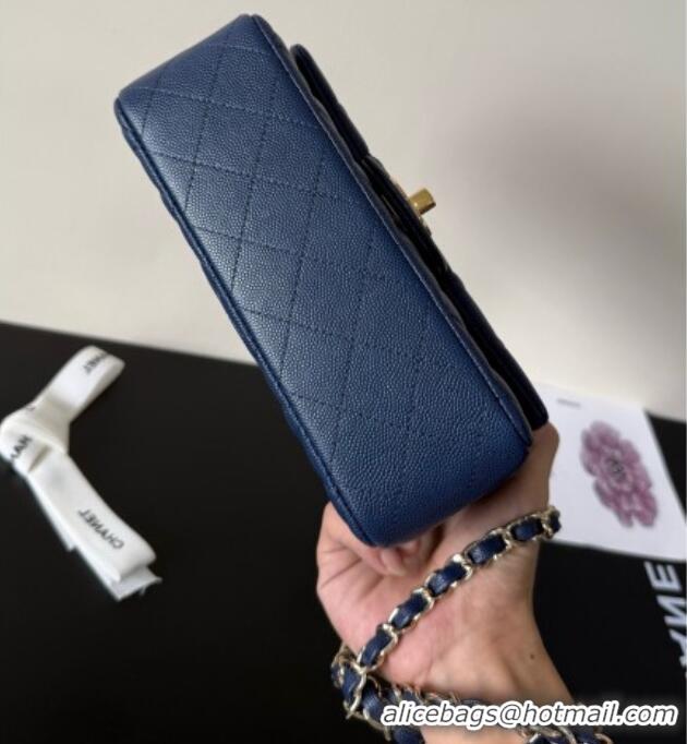 Famous Brand Chanel Pearly Caviar-Grained Calfskin Classic Mini Flap Bag A01116 Blue 2025