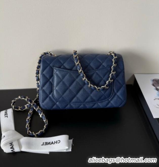Famous Brand Chanel Pearly Caviar-Grained Calfskin Classic Mini Flap Bag A01116 Blue 2025
