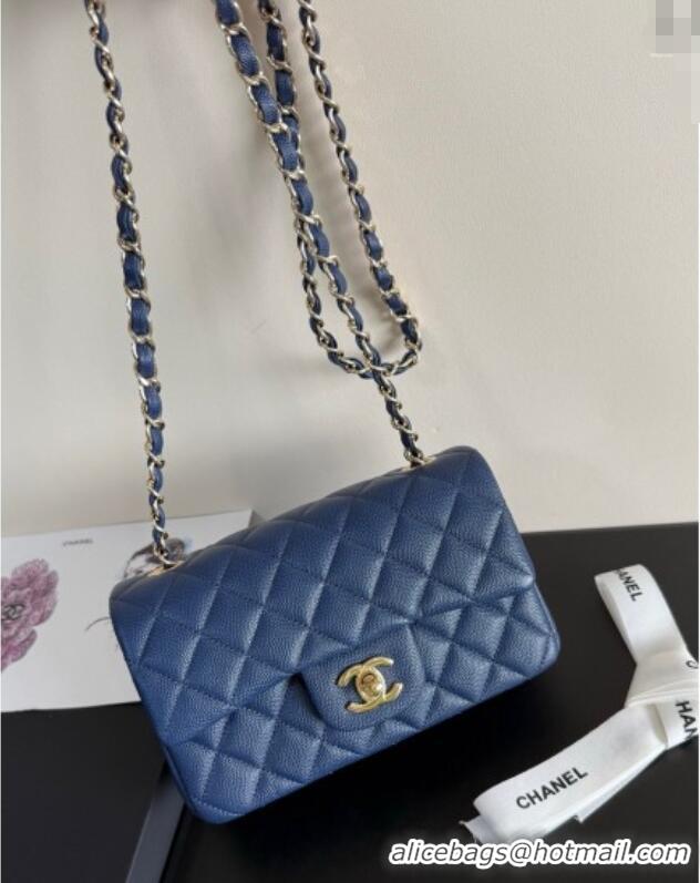 Famous Brand Chanel Pearly Caviar-Grained Calfskin Classic Mini Flap Bag A01116 Blue 2025