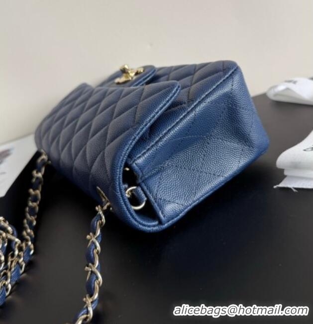 Famous Brand Chanel Pearly Caviar-Grained Calfskin Classic Mini Flap Bag A01116 Blue 2025
