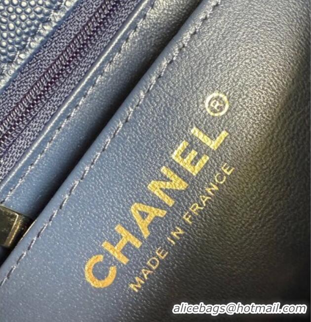 Famous Brand Chanel Pearly Caviar-Grained Calfskin Classic Mini Flap Bag A01116 Blue 2025