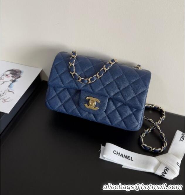 Famous Brand Chanel Pearly Caviar-Grained Calfskin Classic Mini Flap Bag A01116 Blue 2025