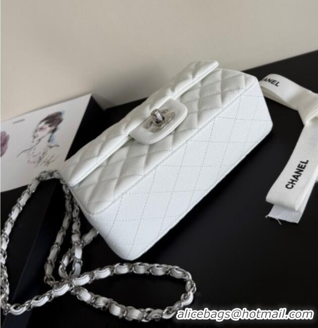 Well Crafted Chanel Caviar-Grained Calfskin Leather Classic Mini Flap Bag A01116 White/Silver 2025