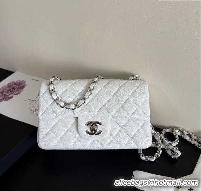 Well Crafted Chanel Caviar-Grained Calfskin Leather Classic Mini Flap Bag A01116 White/Silver 2025